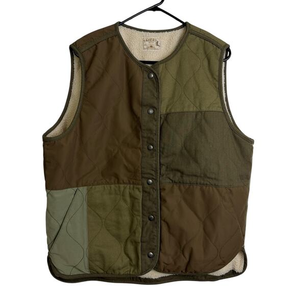 Faherty Oak Patchwork Vest Womens L/XL Brown Fleece Lined Snap Outdoor Camp NWOT - Picture 1 of 12